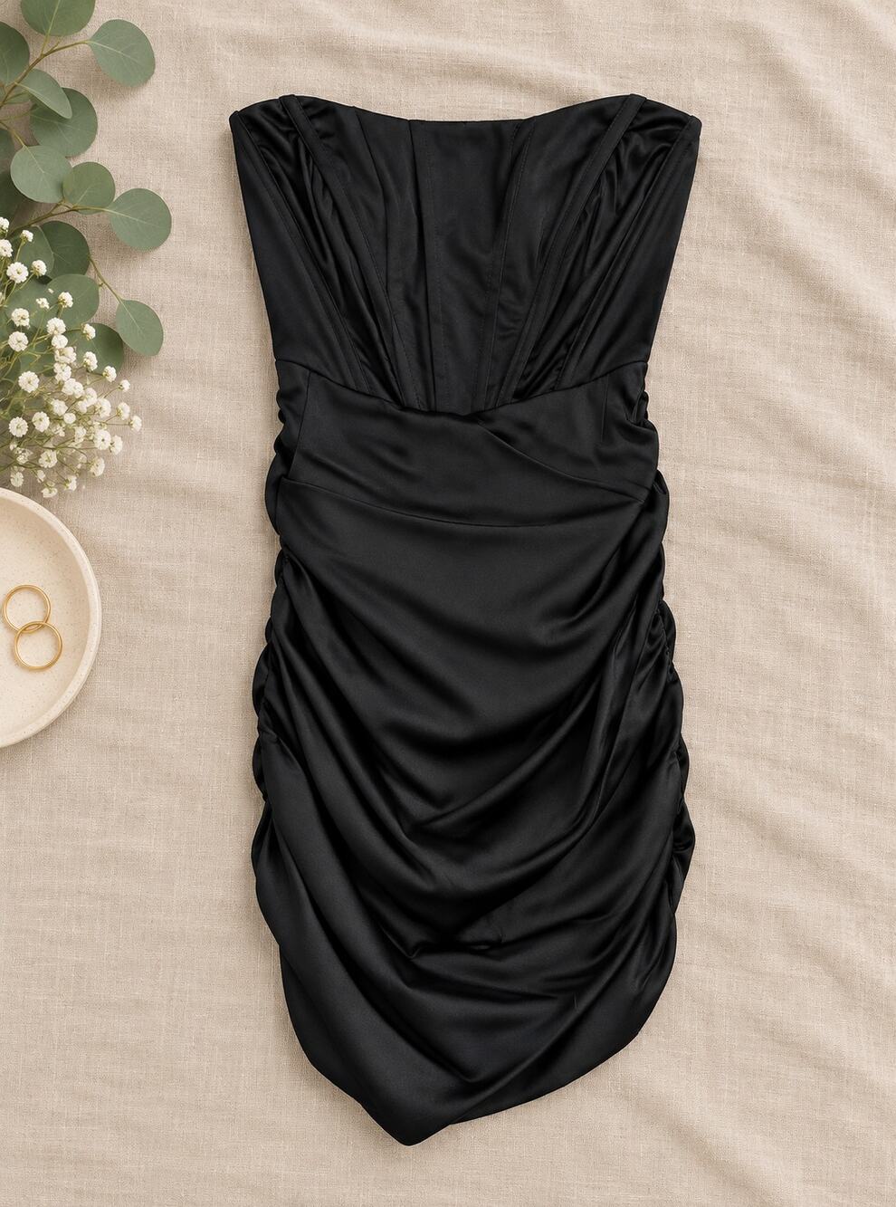 NWT Babyboo Serina Mini Dress Black Strapless Ruched Bodycon Cocktail Dress SZ S